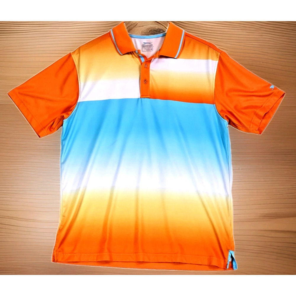 Slazenger Golf Polo Men's Medium Orange Blue White Yellow Ombre Colorblock Shirt